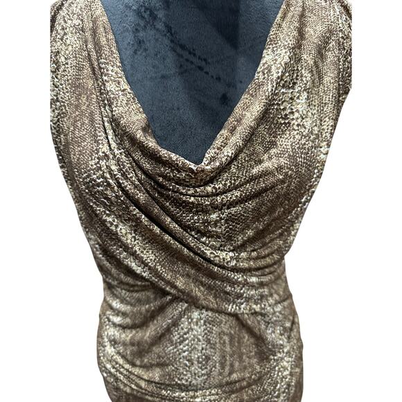 Chaus Women’s sleeveless Top Draped neck ruching Brown snakeskin M Y2K Mob wife - Picture 2 of 9